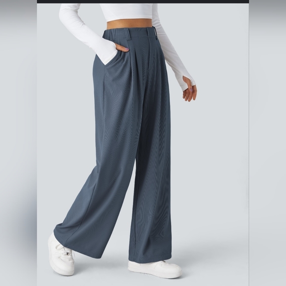 HALARA Pants - Halara Flex High Waisted Pocket Wide Leg Waffle Work Pants Gray Womens Size LP
